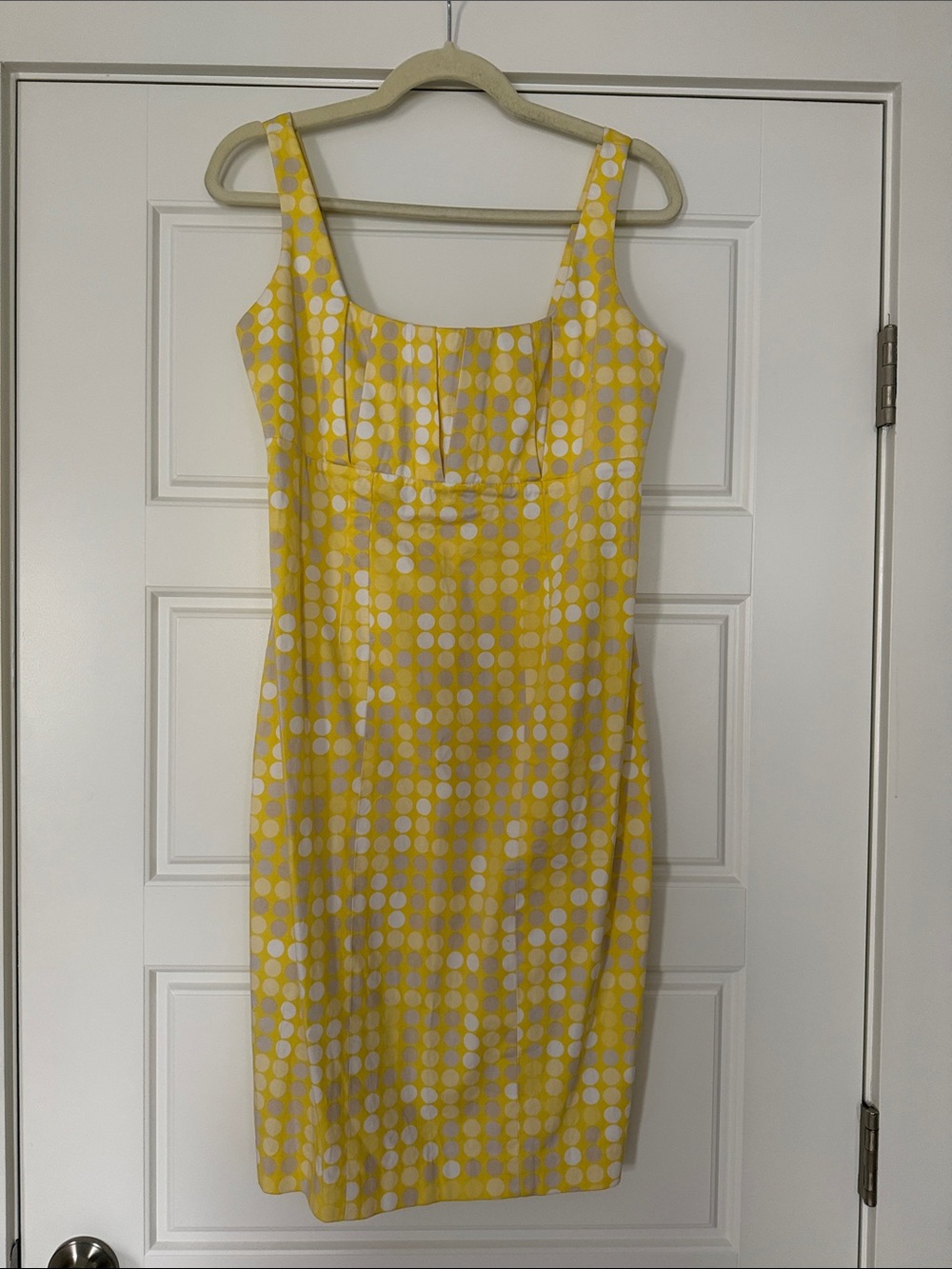 Calvin Klein Yellow and White Polka Dot Sleeveless Midi Dress
